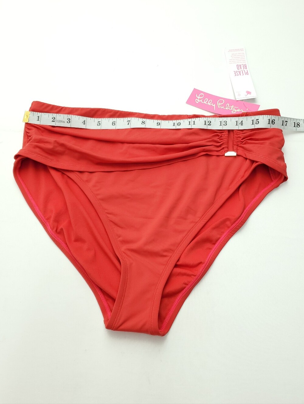 NEW Lilly Pulitzer Neil Ruby Red High Waist Bikini Bottom Ruched Waistband Sz 16 - Picture 3 of 10